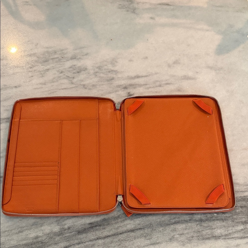 Prada Orange Leather Zip Tablet Folio